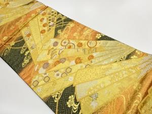 檜扇に松・花々・古典柄模様織出し袋帯